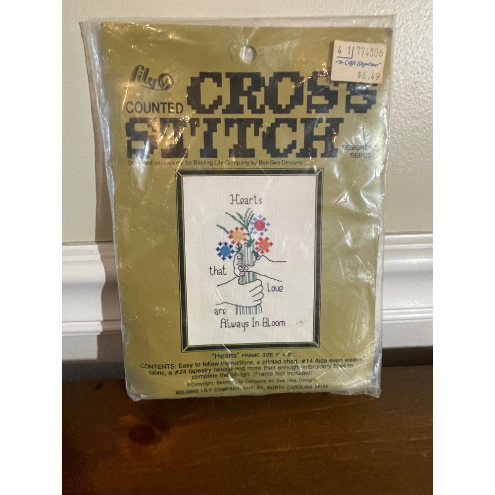 Vintage Lily Counted Cross Stitch Kit Hearts Bee Gee Designs Brendan Gardner 7x9